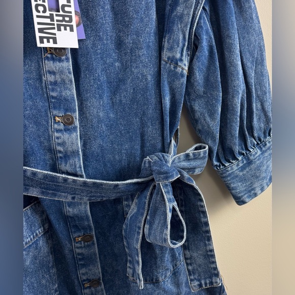 NWT Future Collective Kahlana Barfield Brown Long Sleeve Utility Denim Dress - Picture 3 of 6
